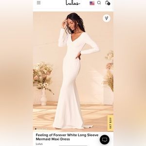New with tags!! LULU’s - Feeling of Forever White Long Sleeve Mermaid Maxi Dress